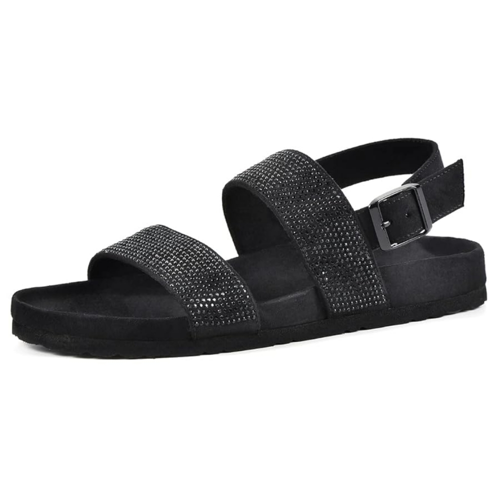 White Mountain Footbeds Black Rhinestone Hesitant Faux Leather Sandals